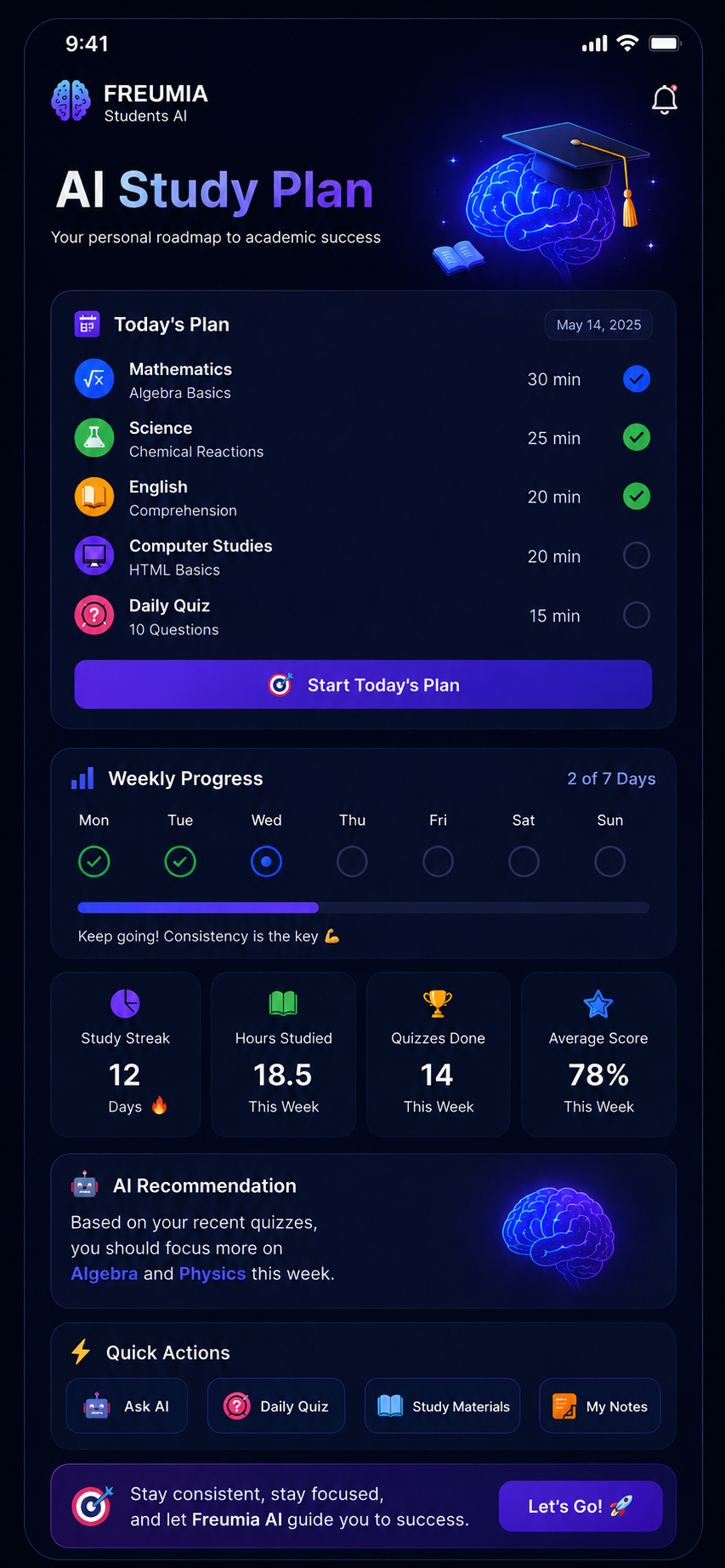Omnora Students AI Study Plan Preview